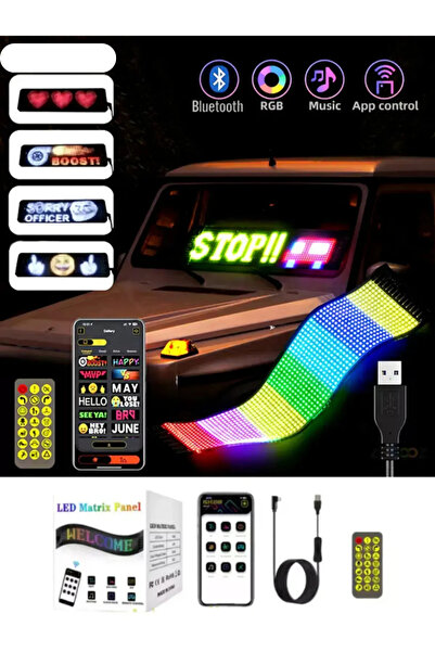 KALİTESENİNLE 37 Cm Rgb Mtrx Panel Led Ekran Kumandalı App Kontrollü Iş Yeri Otomobil Tır Kamyon Cam Veya Duvar