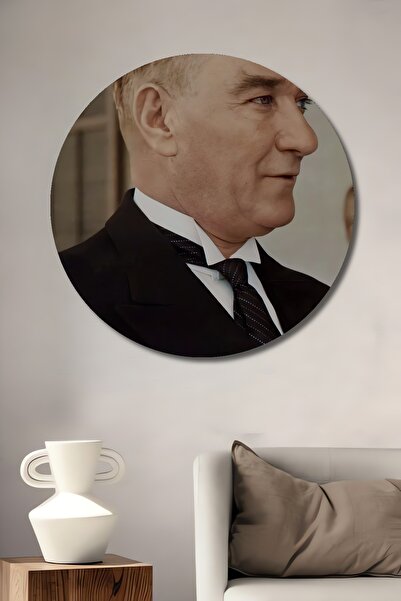 Teona Ahşap Pictură decorativă pe perete din lemn MDF Ataturk pentru casă/loc de muncă Pictură rotundă pe perete pentru casă/loc de muncă