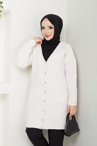 Pamuk Butik Γυναικεία Ζακέτα Πλεκτό με βελούδινο νήμα σενίλ με τσέπες