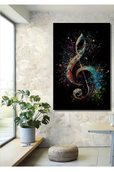 Teona Ahşap Renkli Müzik Notası Ahşap MDF Dekoratif Ev/İşyeri Duvar Tablo Dik...