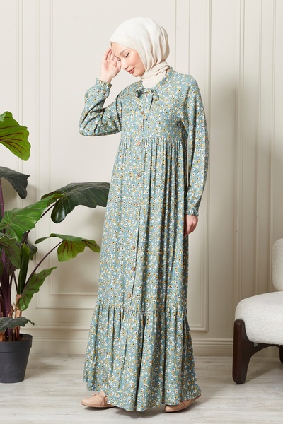 fistan Μπροστινό κουμπί ύφασμα βισκόζης χιτζάμπ Φόρεμα μητέρας Βαμβακερό ύφασμα φαρδύ μέγεθος