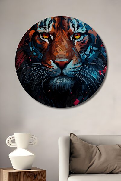 Teona Ahşap Pictură decorativă din lemn MDF cu artă abstractă colorată cu tigru superb, pictură rotundă