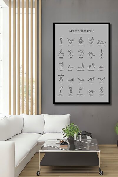 Teona Ahşap Çerçeve Görünümlü Yoga Pozları Dekoratif Ahşap MDF Ev Duvar Tablo...