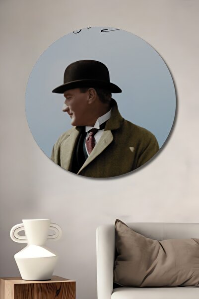 Teona Ahşap Pictură decorativă din lemn MDF Ataturk pentru perete pentru casă/lugar de muncă Pictură rotundă pentru perete pentru casă/lugar de muncă