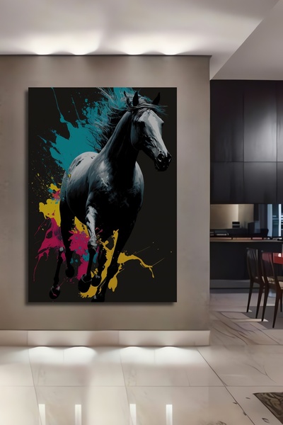 Teona Ahşap Pictură murală decorativă din lemn MDF cu cal abstract colorat, d...