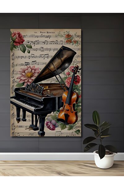 Teona Ahşap Pian Vioara Floral Musical din lemn MDF Tabla decorativa Tabla dreptunghiulara