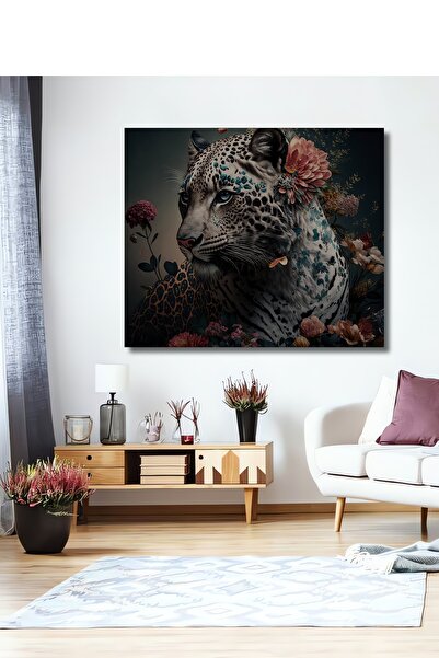 Teona Ahşap Leopard in Flowers Decorative Wood Mdf Home/Workplace Wall Painti...