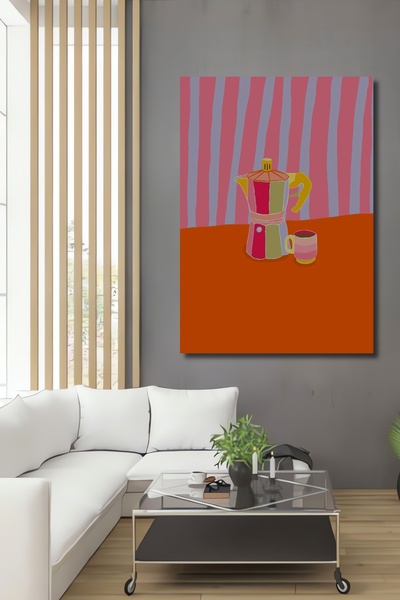 Teona Ahşap Moka pot și ceașcă cu dungi colorate, pictură decorativă din lemn...