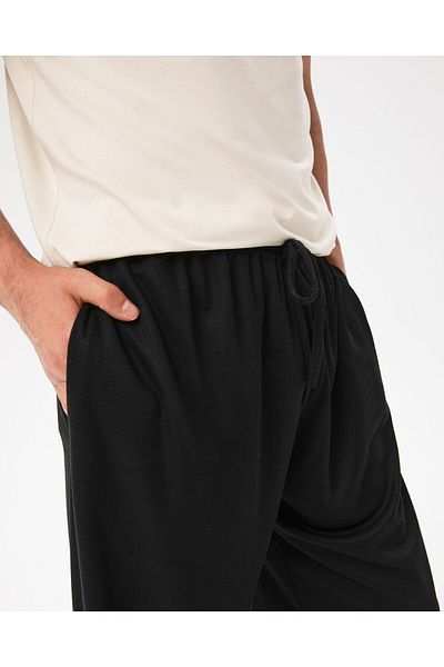 Ayma Active Men's Black Home Pants - Lace-up and Elastic Pocket