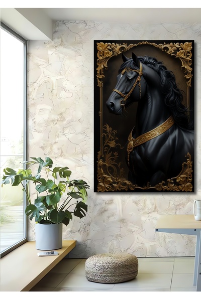 Teona Ahşap Pictură decorativă de perete din lemn MDF, cal negru nobil, pentr...