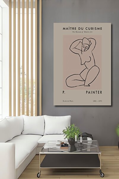 Teona Ahşap Figura linieară a artistului cubist pictură decorativă din lemn MDF pictură dreptunghiulară