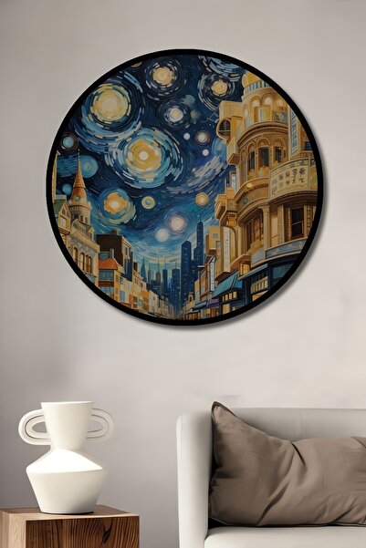 Teona Ahşap Звездна нощ Градски пейзаж с рамка Дизайн Дървена MDF Декоративна...