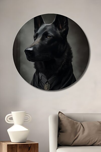 Teona Ahşap Portret negru de câine ciobănesc german, pictură decorativă din l...