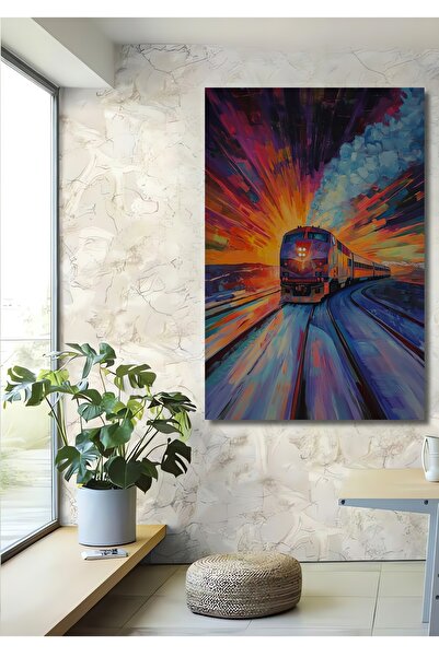 Teona Ahşap Călătorie cu trenul la apusul colorat a zilei, pictură decorativă din lemn MDF, pictură dreptunghiulară