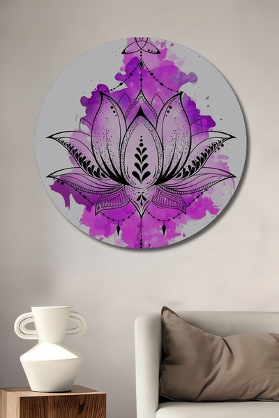 Teona Ahşap Mandala cu margarete mov din lemn MDF, pictură decorativă de pere...