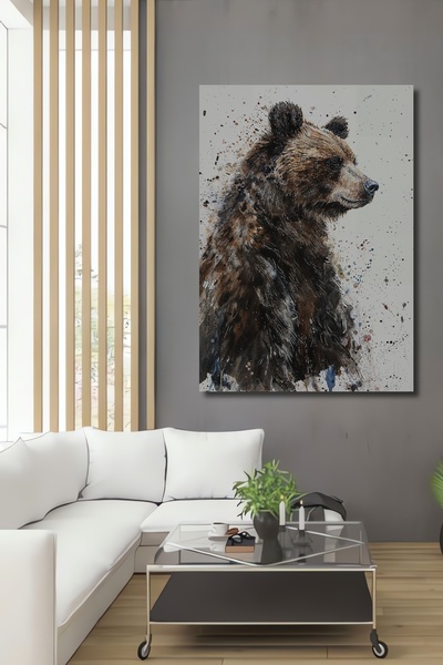 Teona Ahşap Portret abstract cu ursuleț, din lemn MDF, pictură decorativă de ...