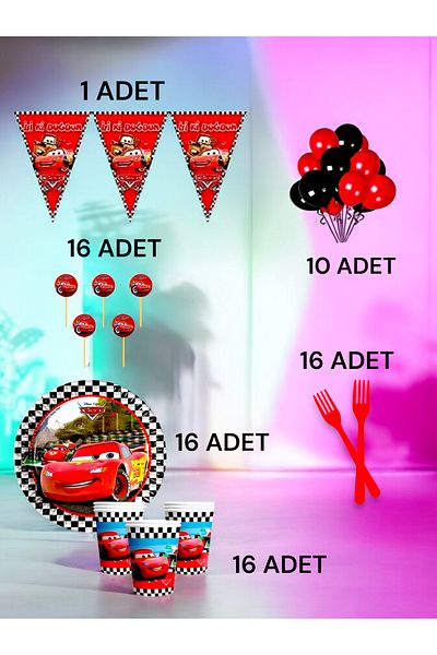 VibeHome 16 Person Cars Themed m Pack - Birthday Party and Fun Events