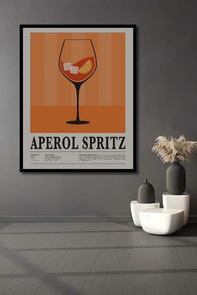 Teona Ahşap Çerçeve Görünümlü Aperol Spritz Dekoratif Ahşap MDF Ev Duvar Tablo Dikdörtgen Ev Duvar Tablo
