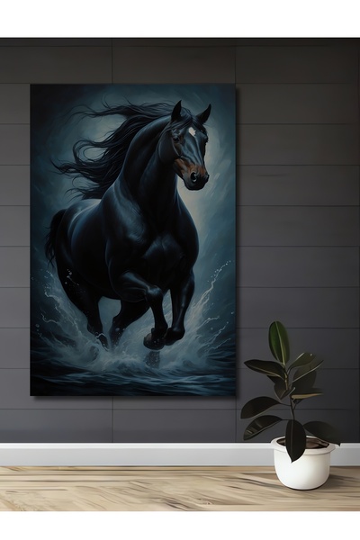 Teona Ahşap Pictură decorativă de perete din lemn MDF Calul Negru Galbenele, ...