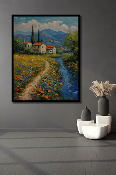 Teona Ahşap Căsuțe rurale cu aspect de cadru în peisaj de primăvară, pictură ...