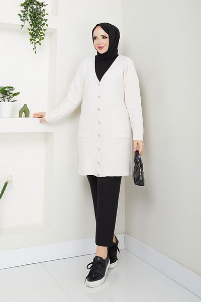 Pamuk Butik Γυναικεία Ζακέτα Πλεκτό με βελούδινο νήμα σενίλ με τσέπες