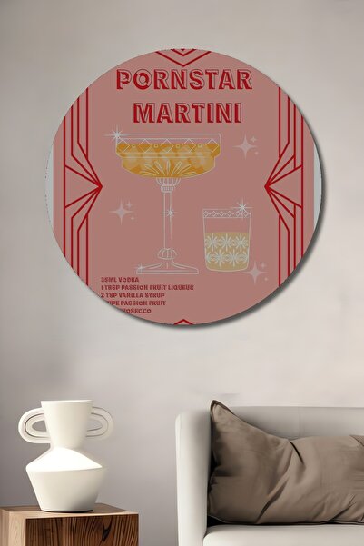Teona Ahşap Tablou decorativ din lemn MDF, rețetă de cocktail Martini, artă retro, tablou rotund