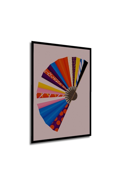 Teona Ahşap Çerçeve Görünümlü Renkli Yelpaze Dekoratif Ahşap MDF Ev Duvar Tablo Dikdörtgen Ev Duvar Tablo