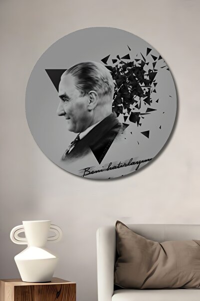 Teona Ahşap Pictură decorativă din lemn MDF Ataturk pentru perete pentru casă/lugar de muncă Pictură rotundă pentru perete pentru casă/lugar de muncă