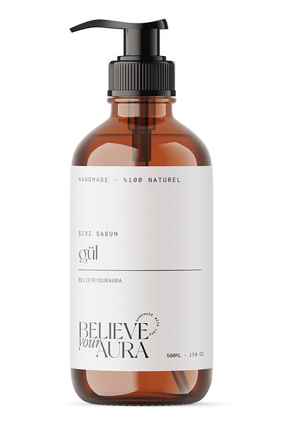 Believe Your Aura 100% Natural Rose Oil Hand and Skin Liquid Soap - E-Vitamin Aloe Vera Shea Butter - 500 ml