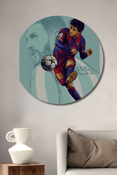 Teona Ahşap Pictură decorativă pe perete din lemn MDF Messi pentru casă/lugar de muncă Pictură rotundă pe perete pentru casă/lugar de muncă