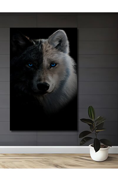 Teona Ahşap Kurt Büyülü Mavi Gözler Dekoratif Ahşap MDF Ev/İşyeri Duvar Tablo...