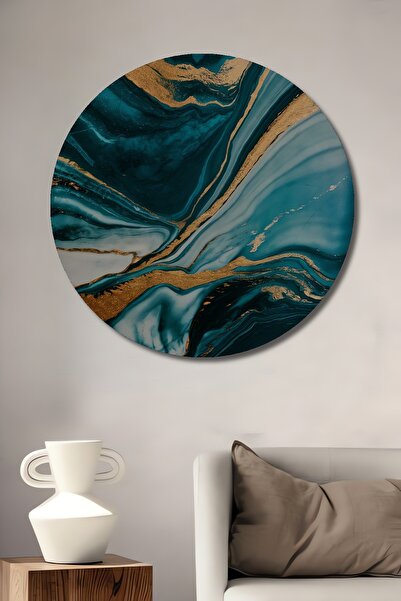 Teona Ahşap Pictură murală decorativă abstractă albastră și aurie din lemn MD...