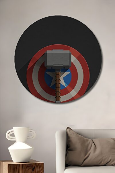 Teona Ahşap Kaptan Amerika Thor Çekiçli Dekoratif Ahşap MDF Ev/İşyeri Duvar T...