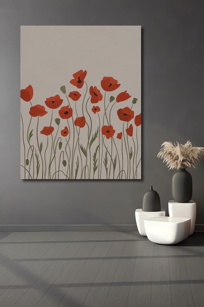 Teona Ahşap Pictură decorativă de perete din lemn MDF cu flori de mac, dreptu...