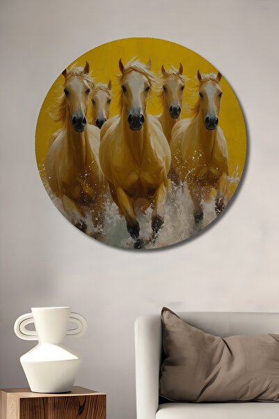 Teona Ahşap Cai în galop, decorativi, din lemn MDF, pictură murală rotundă pe...