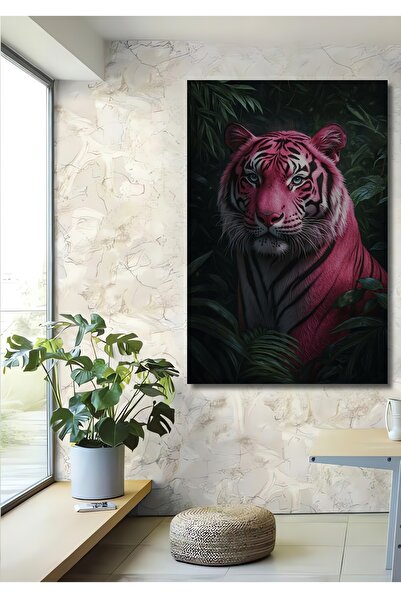 Teona Ahşap Pembe Kaplan Ormanı Dekoratif Ahşap MDF Ev/İşyeri Duvar Tablo Dik...