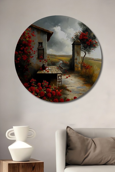Teona Ahşap Calea de la camp decorată cu trandafiri roșii, pictură decorativă din lemn MDF, pictură rotundă