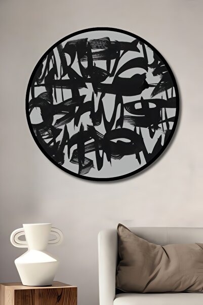 Teona Ahşap Абстрактно изкуство с рамка Черни четковни щрихи Декоративна дърв...