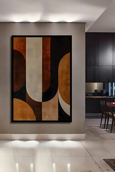 Teona Ahşap Çerçeve Görünümlü Soyut Geometrik Ahşap MDF Dekoratif Ev Duvar Tablo Dikdörtgen Ev Duvar Tablo