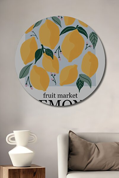 Teona Ahşap Pictură decorativă din lemn MDF cu lămâie pentru perete pentru casă/loc de muncă Pictură rotundă pentru perete pentru casă/loc de muncă
