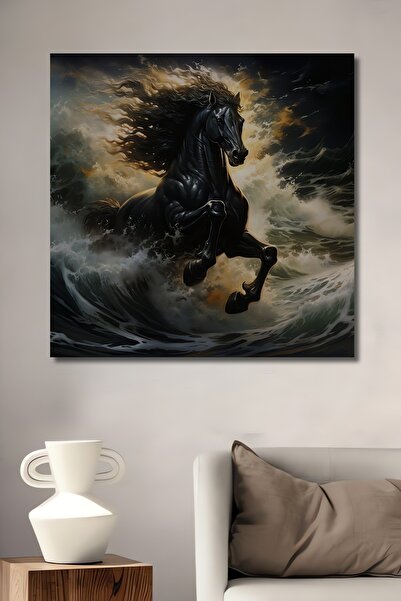Teona Ahşap Cai negru pe valuri furtunatoare Pictură decorativă din lemn MDF Pictură dreptunghiulară