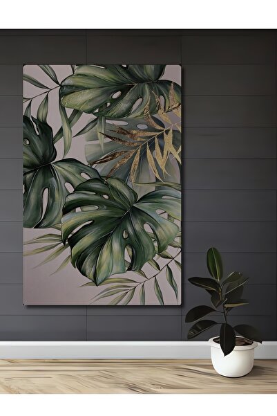 Teona Ahşap Egzotik Yeşil Yapraklar Ahşap MDF Dekoratif Ev/İşyeri Duvar Tablo...