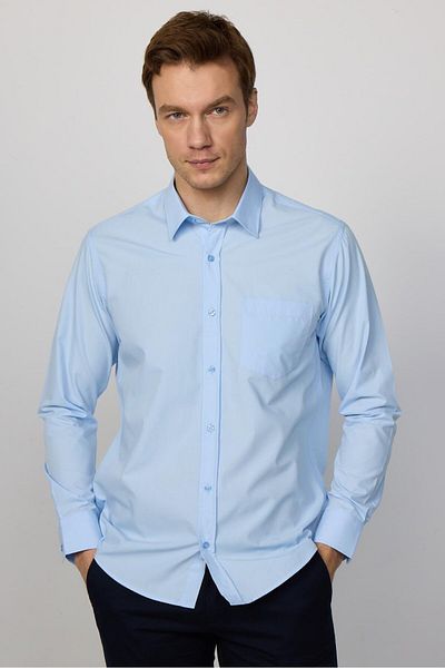 Tudors Ανδρικό μακρυμάνικο πουκάμισο Classic Fit Easy Iron απλό μπλε