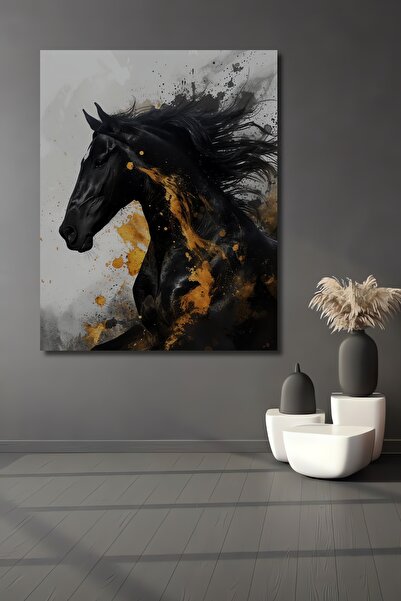 Teona Ahşap Pictură decorativă din lemn MDF, calul negru măreț, pentru perete...