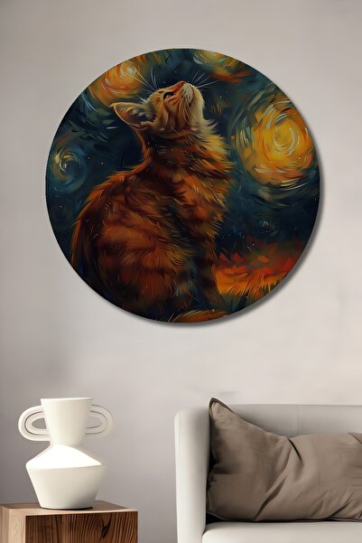 Teona Ahşap pisică Pictură decorativă de perete din MDF cu stele în noaptea î...