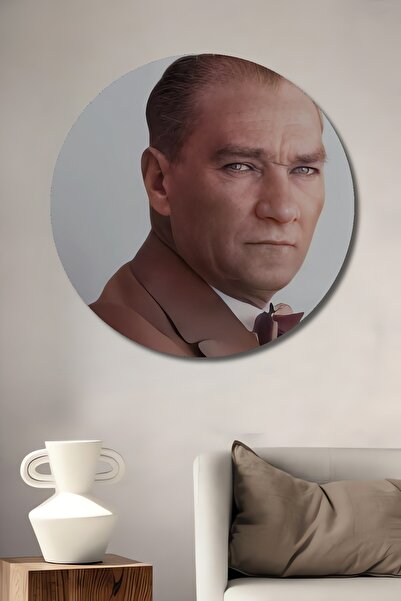 Teona Ahşap Pictură decorativă din lemn MDF Ataturk pentru perete pentru casă/lugar de muncă Pictură rotundă pentru perete pentru casă/lugar de muncă