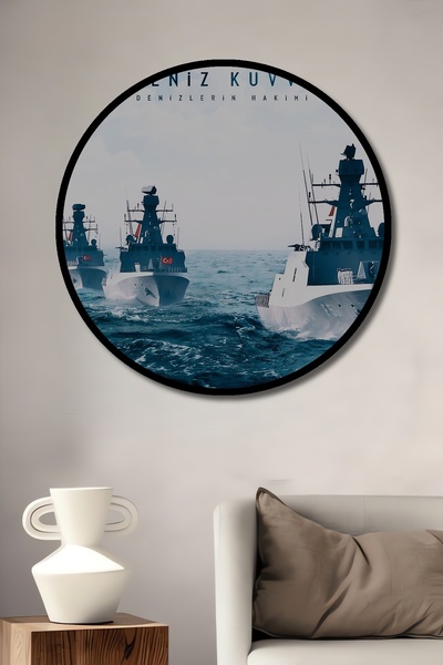 Teona Ahşap Турски военни кораби в рамка Дървена декоративна кръгла маса от MDF