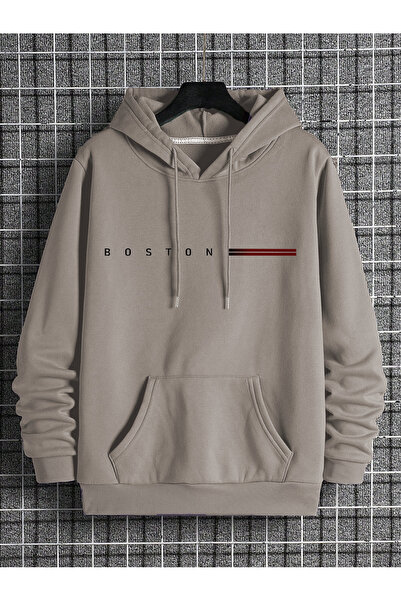 CAST COLLECTİON Hanorac cu glugă Boston cu imprimeu pentru bărbați, bej, tricou