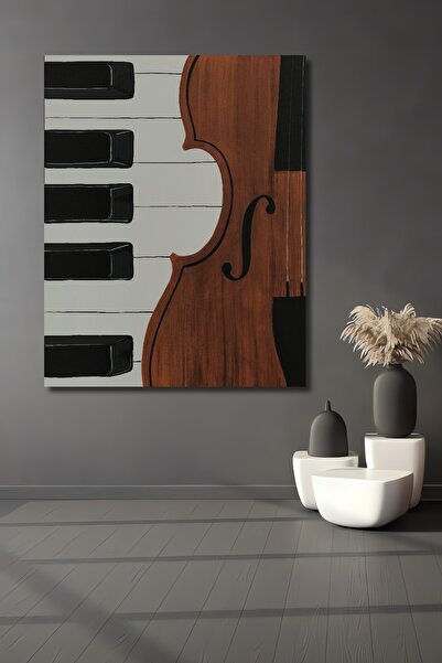 Teona Ahşap Piyano Ve Keman Dekoratif Ahşap MDF Ev/İşyeri Duvar Tablo Dikdört...