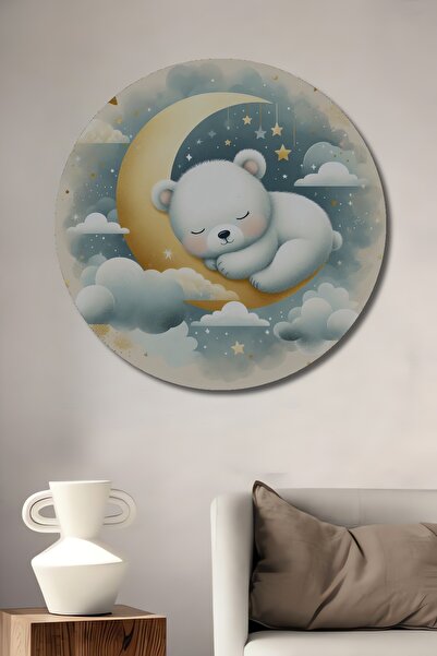 Teona Ahşap Drăguț ursuleț care dorm pe Lună Pictură decorativă din lemn MDF Pictură rotundă